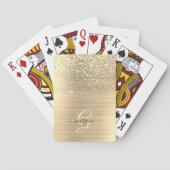 Gouden Glitter & Monogram, Zwarte Script Naam Pokerkaarten (Achterkant)