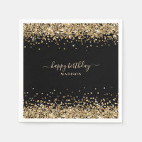 Gouden Glitter Naam Black Happy Birthday
