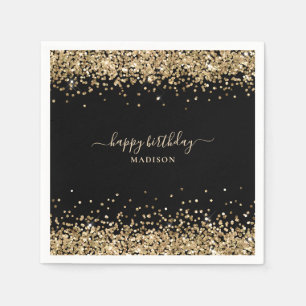 Gouden Glitter Naam Black Happy Birthday Servet