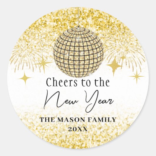 Gouden Glitter New Years Eve Party Disco Ball Ronde Sticker (Voorkant)