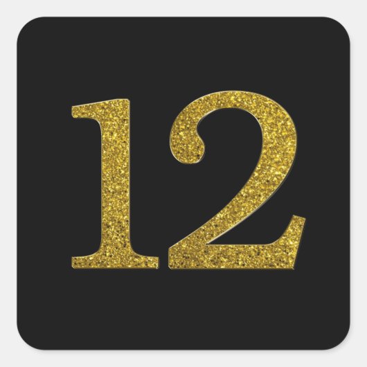 Gouden Glitter Nummer 12 Vierkante Sticker (Voorkant)