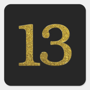 Gouden Glitter nummer 13 Brede lettertype Vierkante Sticker