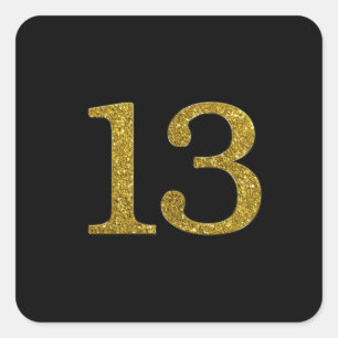 Gouden Glitter Nummer 13 brede lettertype Vierkante Sticker