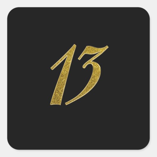 Gouden Glitter Nummer 13 Vierkante Sticker (Voorkant)