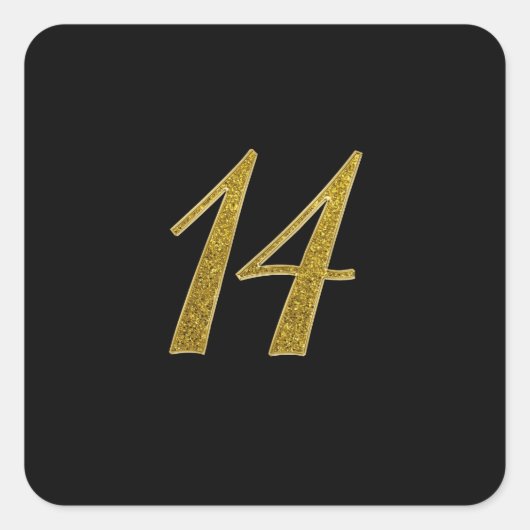 Gouden Glitter Nummer 14 Vierkante Sticker (Voorkant)
