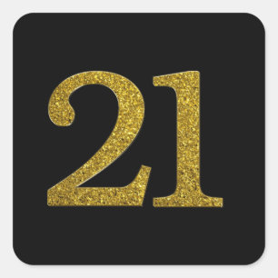 Gouden Glitter nummer 21 Brede lettertype Vierkante Sticker