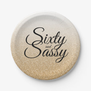 Gouden Glitter Ombre 60 en Sassy 60e Verjaardag Papieren Bordje