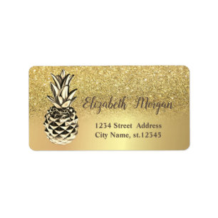 Gouden Glitter Ombre Metallic Ananas Etiket