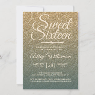 Gouden Glitter Ombre Smaragd Sweet 16 Verjaardag Kaart