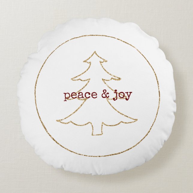 Gouden Glitter Omtrek Kerstboom Rond Kussen (Voorkant)