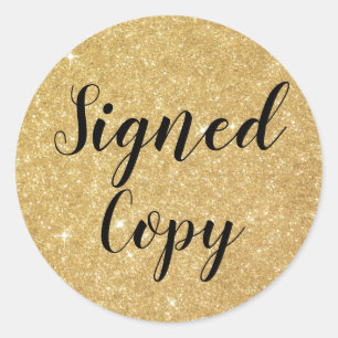 Gouden Glitter Ondertekende Kopie Auteur Schrijver Ronde Sticker