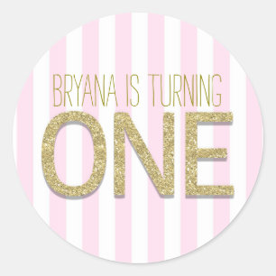 Gouden Glitter ONE 1e Verjaardagsfeestje Favor Sti Ronde Sticker