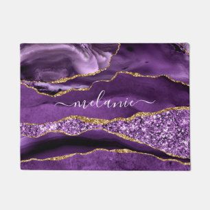 Gouden Glitter Paarse Deurmat met Aangepaste Naam