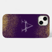 Gouden Glitter Paarse Monogram iPhone hoesje (Achterkant (horizontaal))