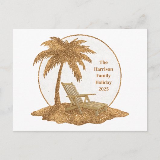 Gouden Glitter Palm Tree met aangepaste tekst Feestdagenkaart (Voorkant)