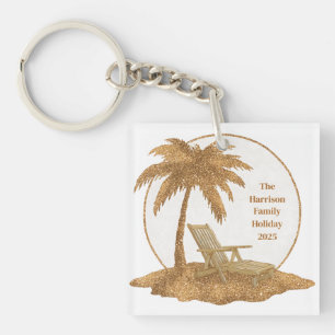 Gouden Glitter Palm Tree met aangepaste tekst Sleutelhanger
