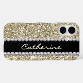 Gouden Glitter Pareltjes met naam en Mongram Case-Mate iPhone Case (Achterkant (horizontaal))