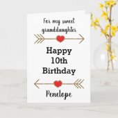 Gouden Glitter Pijlen & Hart 10e Verjaardag Kaart (Gele Bloem)