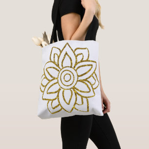 Gouden Glitter Poinsettia Bloem Tweezijdig Wit Draagtas