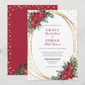 Gouden Glitter Poinsettia Kerstbruiloft Kaart (Voorkant / Achterkant)