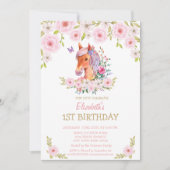 Gouden Glitter Pony Bloemen Verjaardag Kaart (Voorkant)