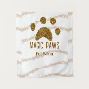 Gouden glitter poten huisdier salon voeg naam e-ma wandkleed