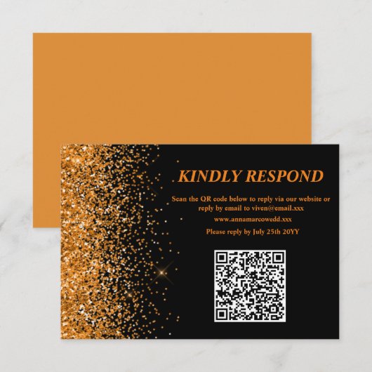 Gouden Glitter QR Code RSVP Kaart (Voorkant / Achterkant)