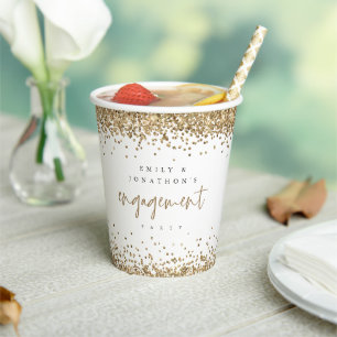 Gouden Glitter Rand Namen Verlovingsfeest Papier C Papieren Bekers