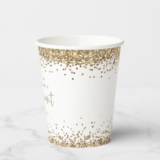 Gouden Glitter Rand Namen Verlovingsfeest Papier C Papieren Bekers (Links)