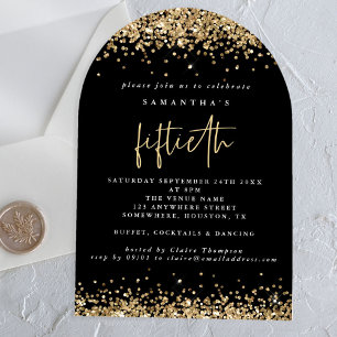 Gouden Glitter Randen Zwart Vijftigste Verjaardags Acryl Uitnodigingen
