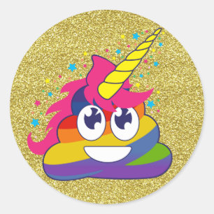 Gouden Glitter Regenboog Poep Eenhoorn Emoji Stick Ronde Sticker
