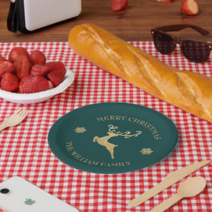Gouden Glitter Rendier Vrolijk Kerstfeest Blauwgro Papieren Bordje