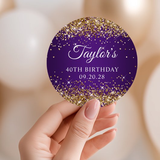Gouden Glitter Royal Paarse 40e Verjaardag Ronde Sticker
