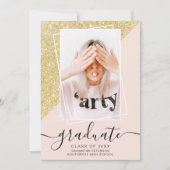 Gouden Glitter roze afstuderen foto afstuderen Kaart (Voorkant)