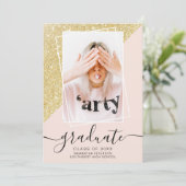 Gouden Glitter roze afstuderen foto afstuderen Kaart (Staand voorkant)