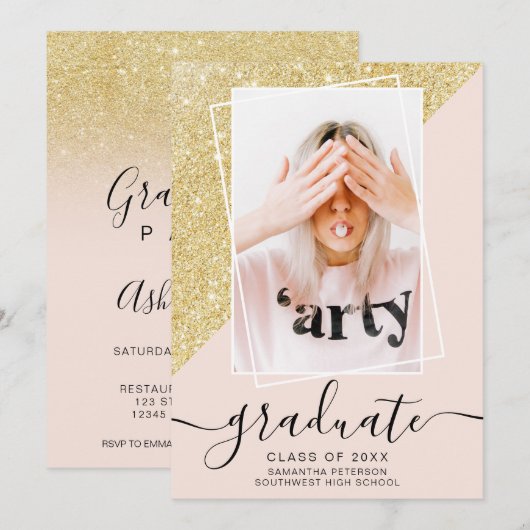 Gouden Glitter roze afstuderen foto afstuderen Kaart (Voorkant / Achterkant)