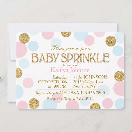 Gouden Glitter Roze Baby Blauwe Stippen Baby Sprin Kaart (Voorkant)