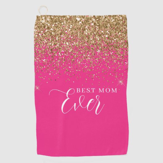 Gouden Glitter Roze Beste Mam Ooit Golfhanddoek (Voorkant)