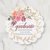 Gouden Glitter Roze Bloemen Afstuderen Gift Bedankjes Labels (Voorkant)