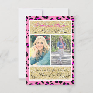 Gouden Glitter Roze Cheetah 3x5 Grad aankondiging