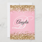 Gouden Glitter Roze Fancy Monogram 50ste Verjaarda Kaart (Achterkant)