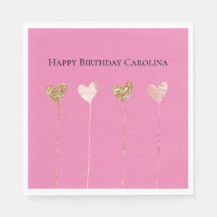 Gouden Glitter Roze Glam Hart Strings Verjaardag Servet