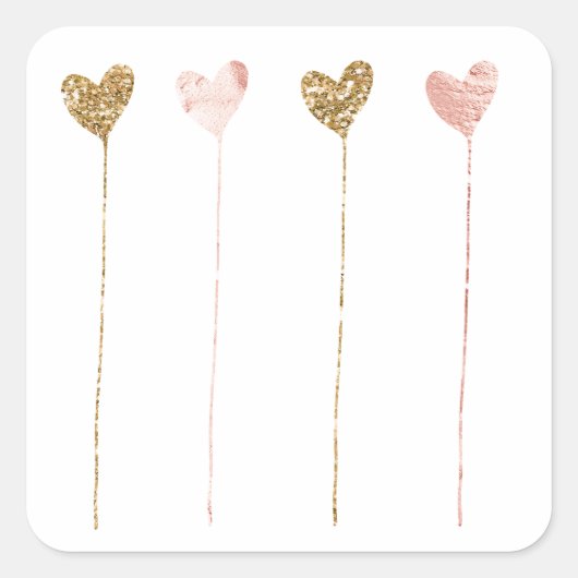 Gouden Glitter Roze Glam Hart Strings Vierkante Sticker (Voorkant)