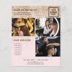 Gouden Glitter Roze Marketing Fotoflyer voor Salon Flyer