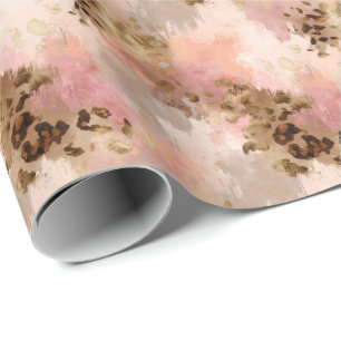 Gouden Glitter Roze Print Wrapping Papierrol Cadeaupapier