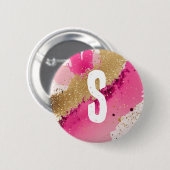 Gouden Glitter Roze Splatter Monogram Gepersonalis Ronde Button 5,7 Cm (Voorkant /achterkant)