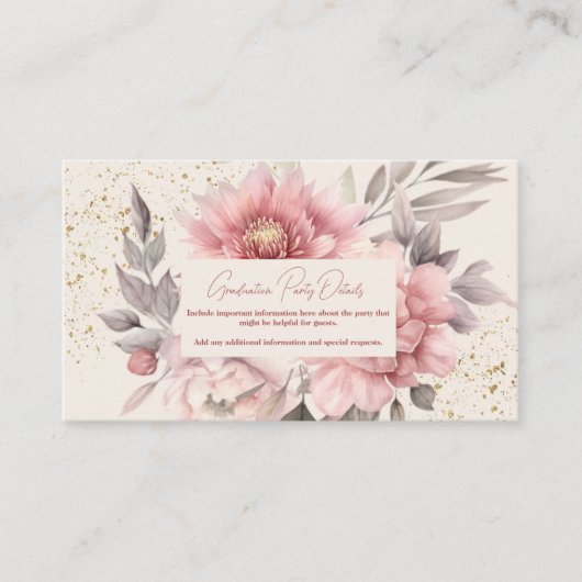 Gouden glitter roze waterverf bloemenafstuderen informatiekaartje (Voorkant)