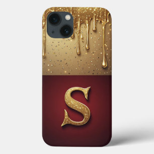 💎 Gouden Glitter S Monogram Met Druppelende Custo iPhone 13 Hoesje