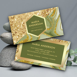 Gouden Glitter Salie Groen Marmer Make-up Artiest Visitekaartje