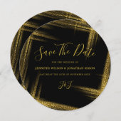 Gouden Glitter Save the date Zwarte Uitnodiging (Voorkant / Achterkant)